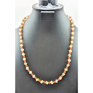 Orange Cat Eye Round & Clear Yellow Daisy Square Bead Toggle Clasp 25" Necklace